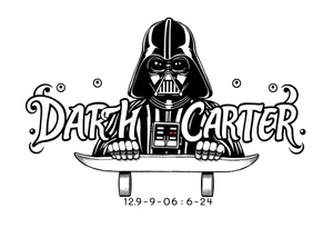 Skateboarding Darth Vader
WORDS in star wars font "Darth Carter"
12/29/88-01/06/24 tattoo idea