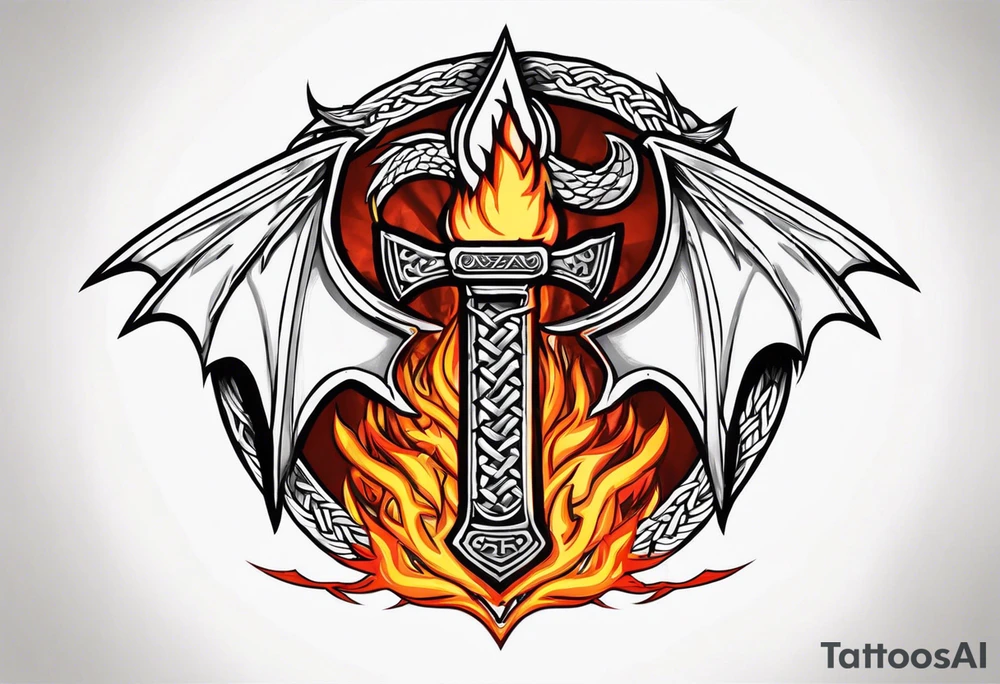 Valhalla sword shield dragon axe Valknut barbed wire chains fire tattoo idea Valhalla sword shield dragon axe Valknut barbed wire chains fire tattoo idea