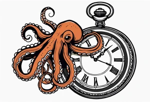 pocket watch attacked by an aggressive octopus tattoo idea
