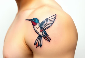 A hummingbird made of sand and hieroglyphs(only red , blue and black are possible colors) tattoo idea