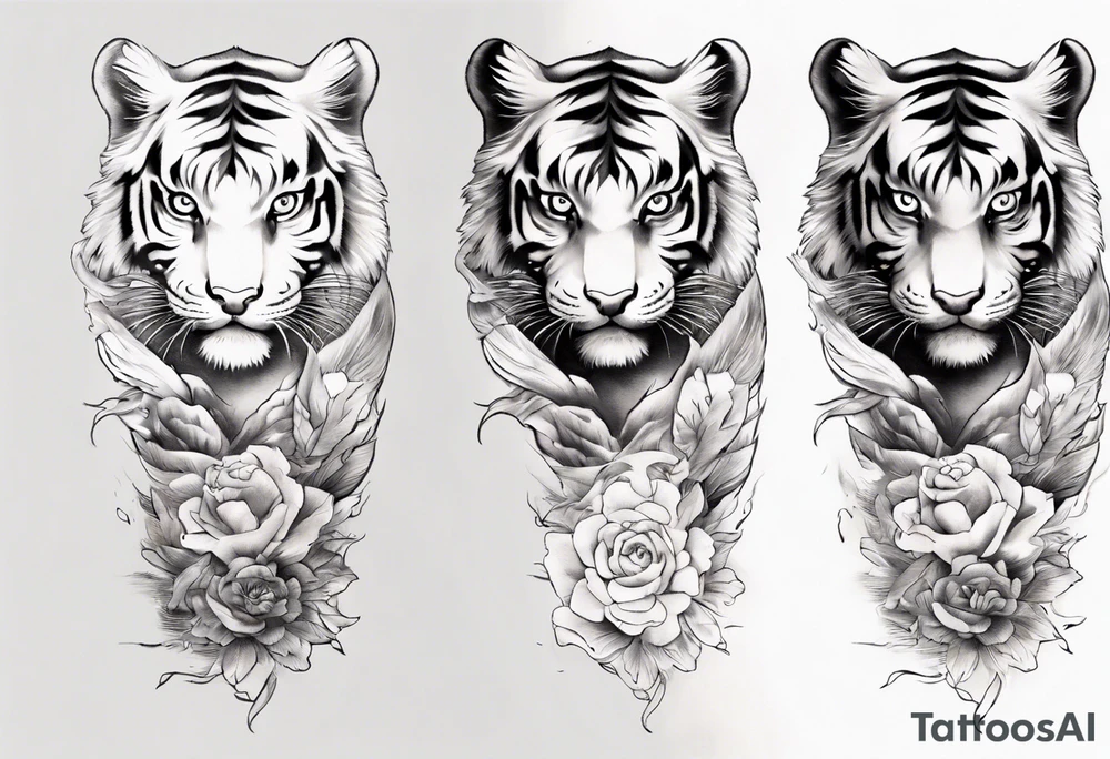 Tiger cub sleeve tattoo with lightning and the sun
Forearm sleeve tattoo idea