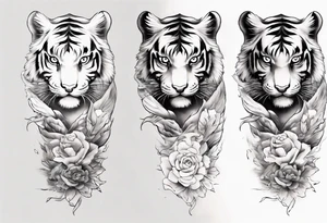 Tiger cub sleeve tattoo with lightning and the sun
Forearm sleeve tattoo idea