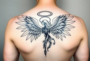 Archangel ariel tattoo stencil for thigh on women tattoo idea