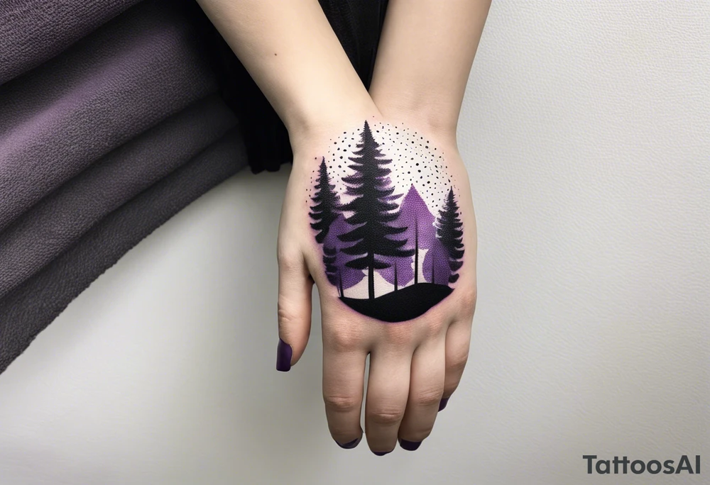forest, abstract, on hand, no people, purple and black, full, all hand wrapped tattoo idea