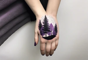 forest, abstract, on hand, no people, purple and black, full, all hand wrapped tattoo idea