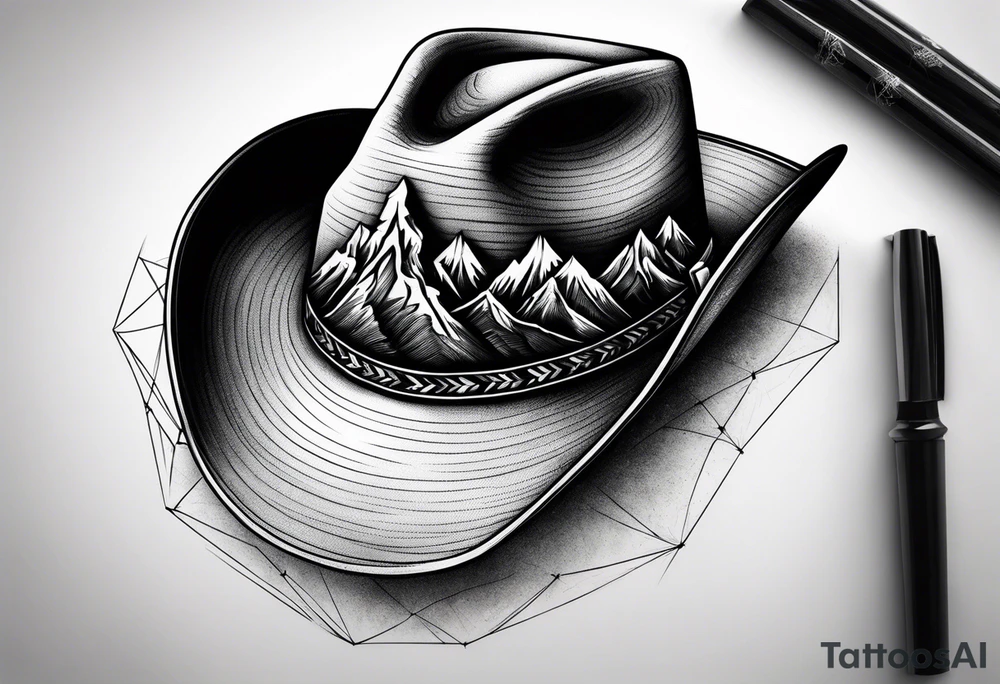 cowboy hat with mountains in it tattoo idea