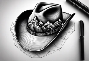 cowboy hat with mountains in it tattoo idea