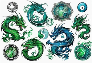 ying yang dragon stones blue & green tattoo idea