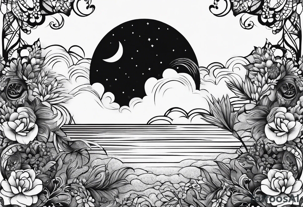 under boob  moon and lace tattoo idea