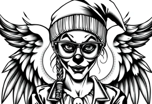 Clown Girl eye glasses 
Thug Beanie Angelic Wings tattoo idea