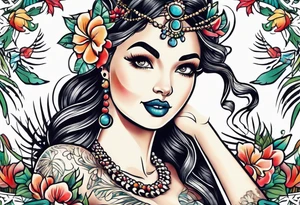 Old School Tattoo Style, Hula Girl dancing, full body, white background --no skin tattoo idea