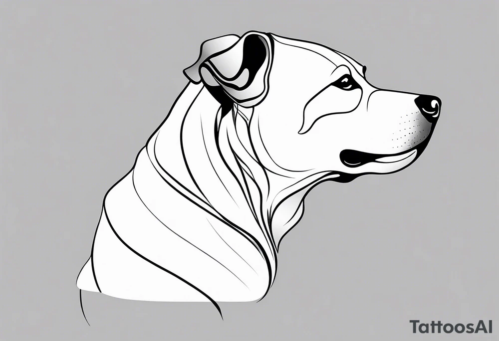 A one-line drawing of the contour of a chinese dog's head. tattoo idea