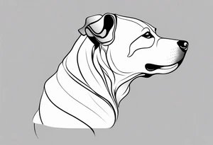 A one-line drawing of the contour of a chinese dog's head. tattoo idea