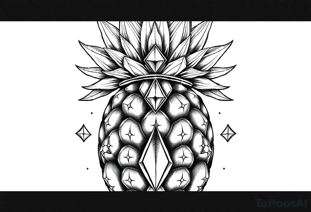 Majestic, pineapple, crown, diamonds, vagina, anus tattoo idea