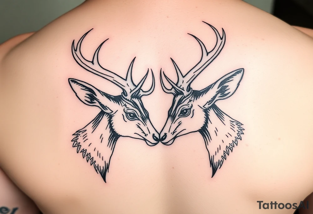 Two deer hitting horns  not kissing  with in a low down stance tattoo idea