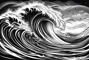 rib tattoo, stormy, waves and storm like tattoo idea