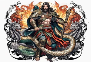 Almighty powerful Jesus in his indestructible armor fighting Serpent tattoo idea