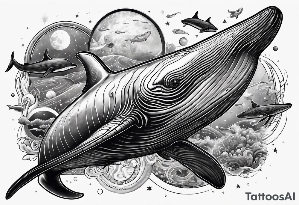 whales in outer space tattoo idea