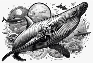 whales in outer space tattoo idea