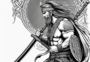 Celtic warrior facing left with sword drawn full body tattoo idea