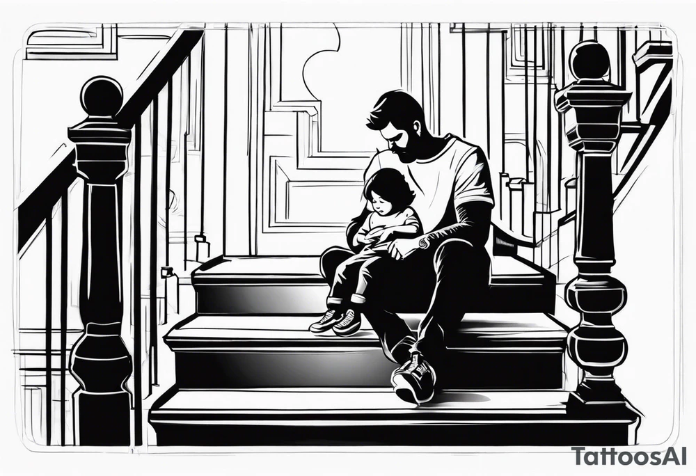 Father and child sitting on top of stairs tattoo idea