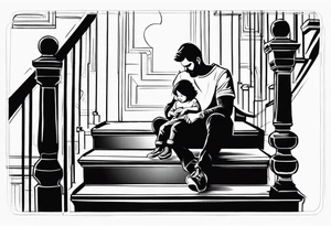 Father and child sitting on top of stairs tattoo idea