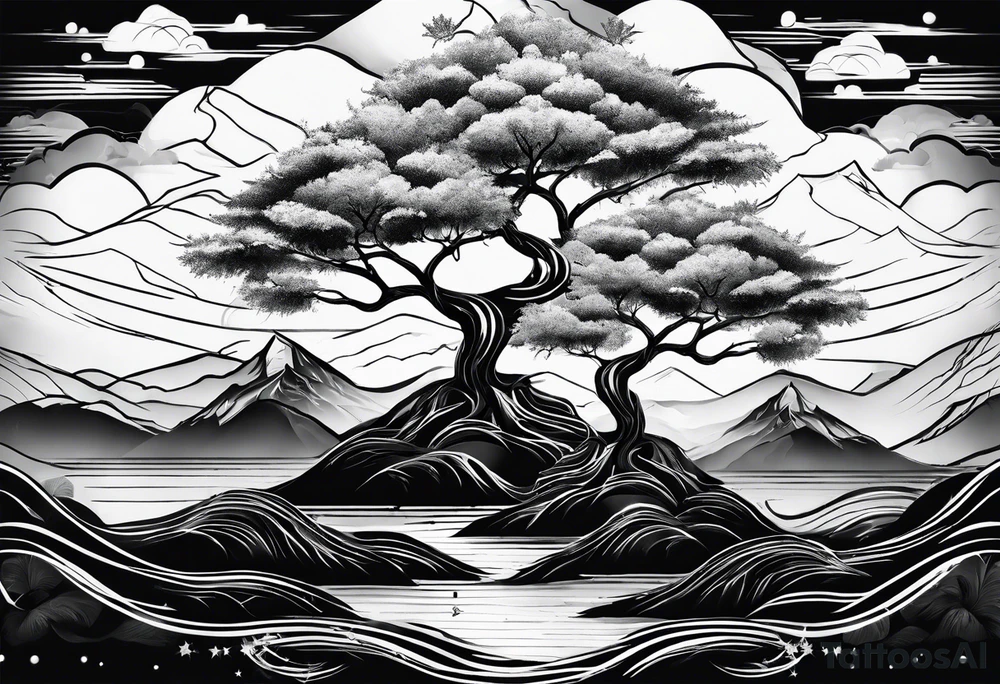 Three mountains three trees with roots tattoo idea