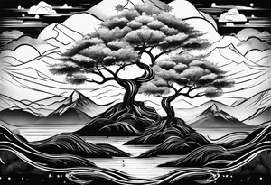 Three mountains three trees with roots tattoo idea