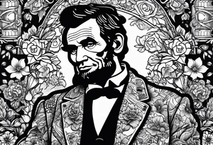 Abraham Lincoln in a flowered suit jacket holding a 90s boombox on his shoulder jamming out tattoo idea