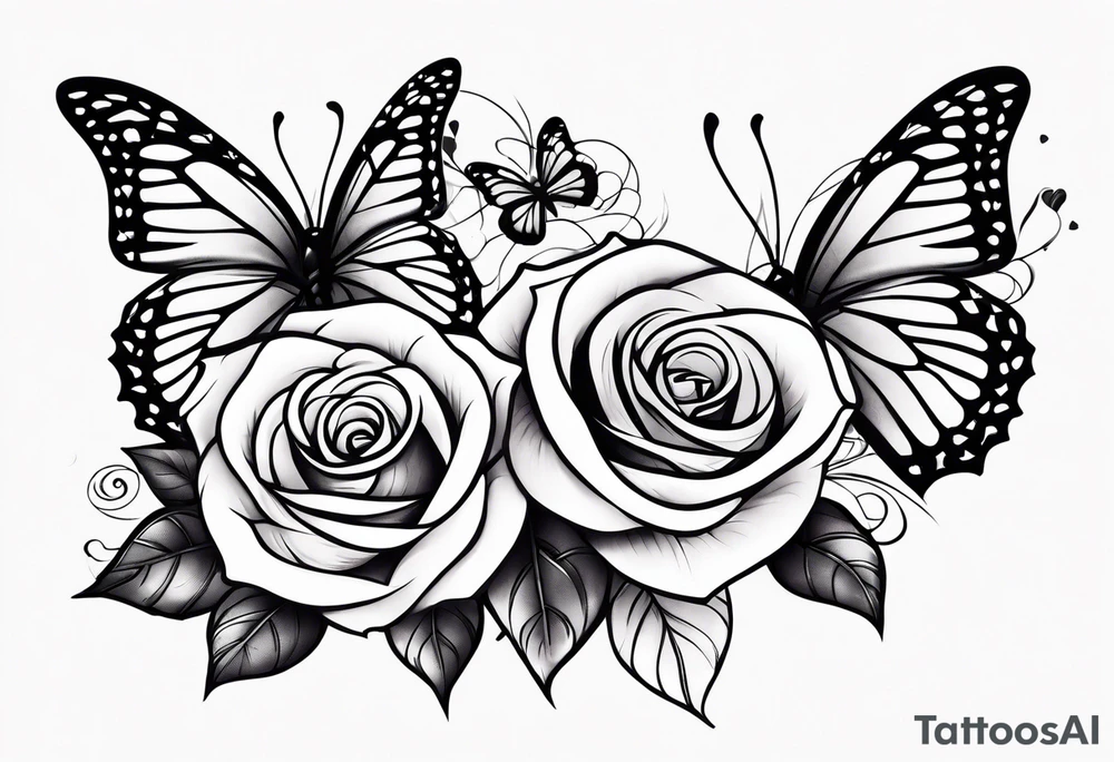 Roses with butterflies and hearts tattoo idea