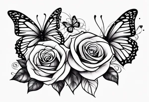 Roses with butterflies and hearts tattoo idea