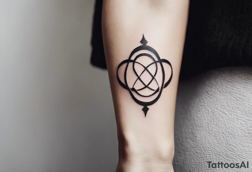 "A minimalist tattoo design symbolizing deep friendship, centered around the name 'Düha.' The design features two intertwined hands, representing trust and support, with a delicate infinity symbol subtly woven into the lines of the hands, indicating eternal friendship. Surrounding the hands, soft abstract elements like flowing lines or watercolor splashes gently frame the name 'Düha' written in elegant script, giving the design a personal and timeless touch. The overall style should evoke warmth, connection, and loyalty." tattoo idea