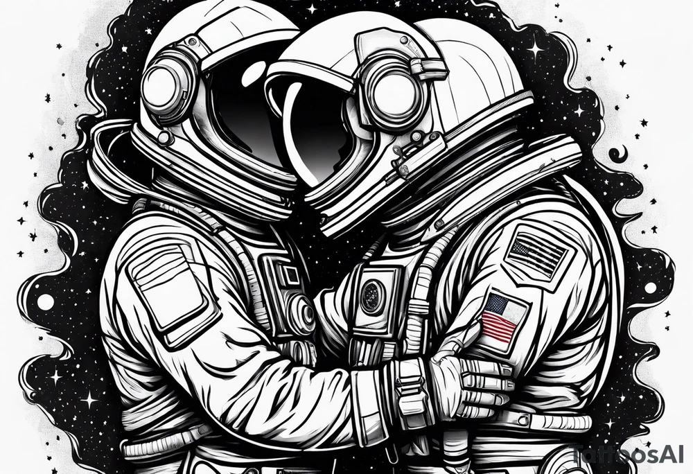 two full body astronauts hugging each other tattoo idea