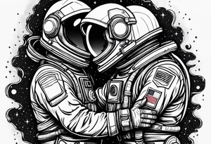 two full body astronauts hugging each other tattoo idea