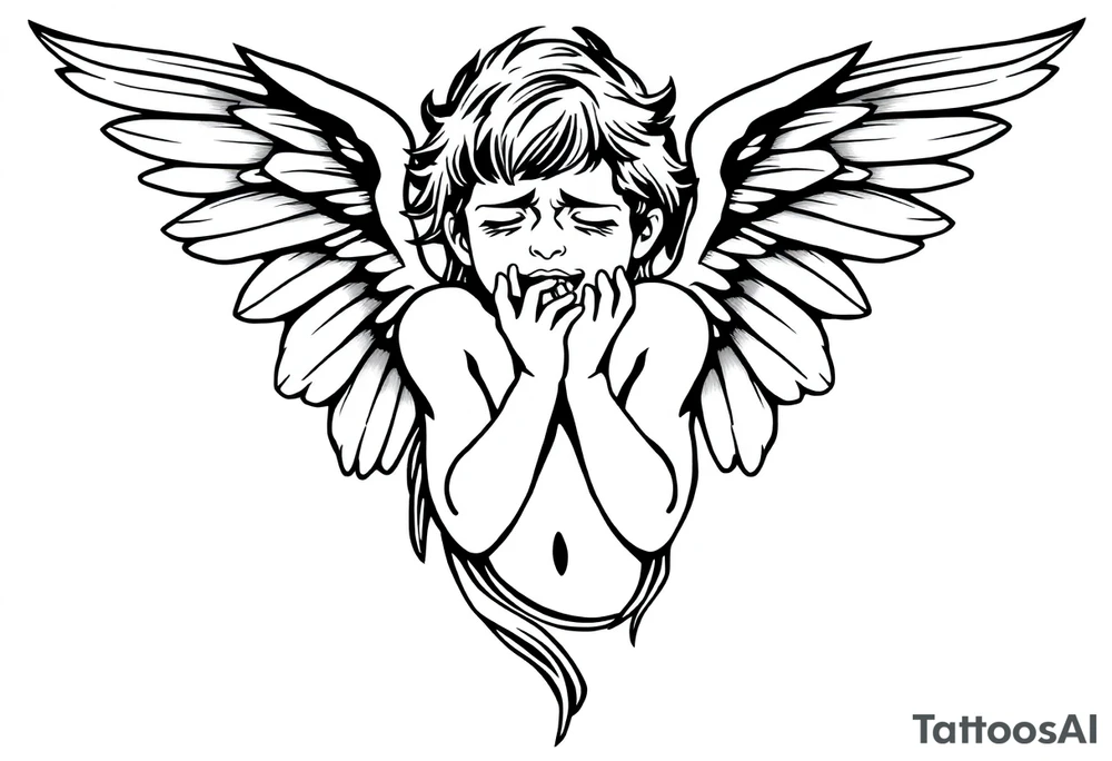 odd crying angel tattoo idea