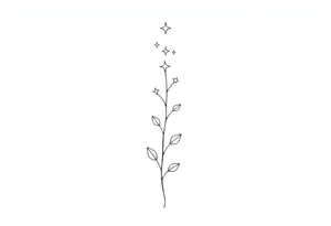Simple, delicate, fine line, stars, plant. Vertical tattoo idea