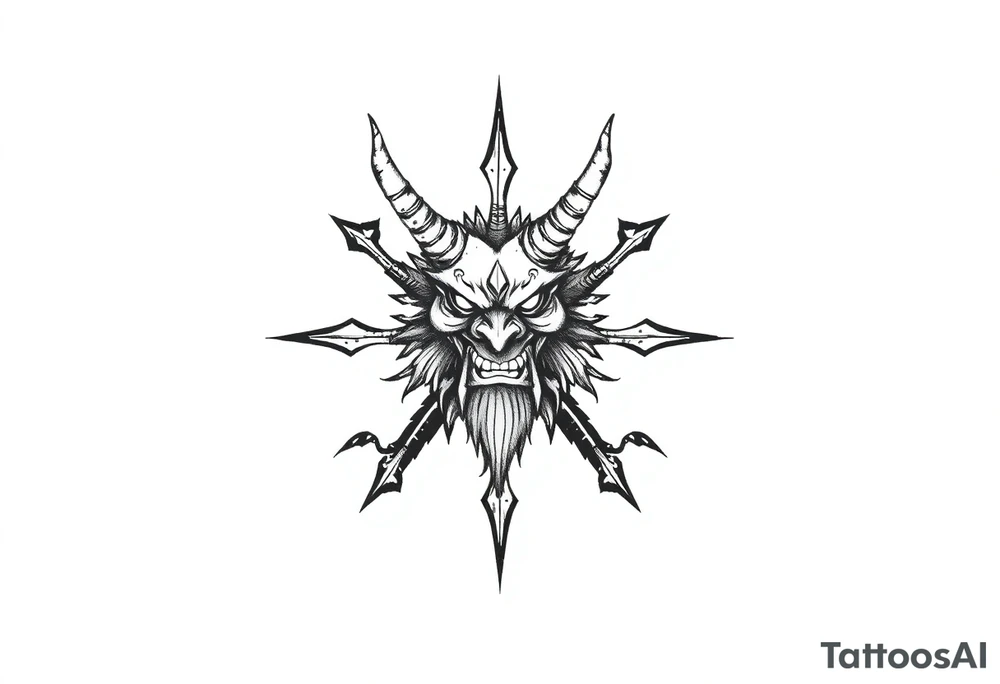 Abstract asterisk with a Japanese folklore demon from old times tattoo idea
