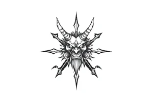 Abstract asterisk with a Japanese folklore demon from old times tattoo idea