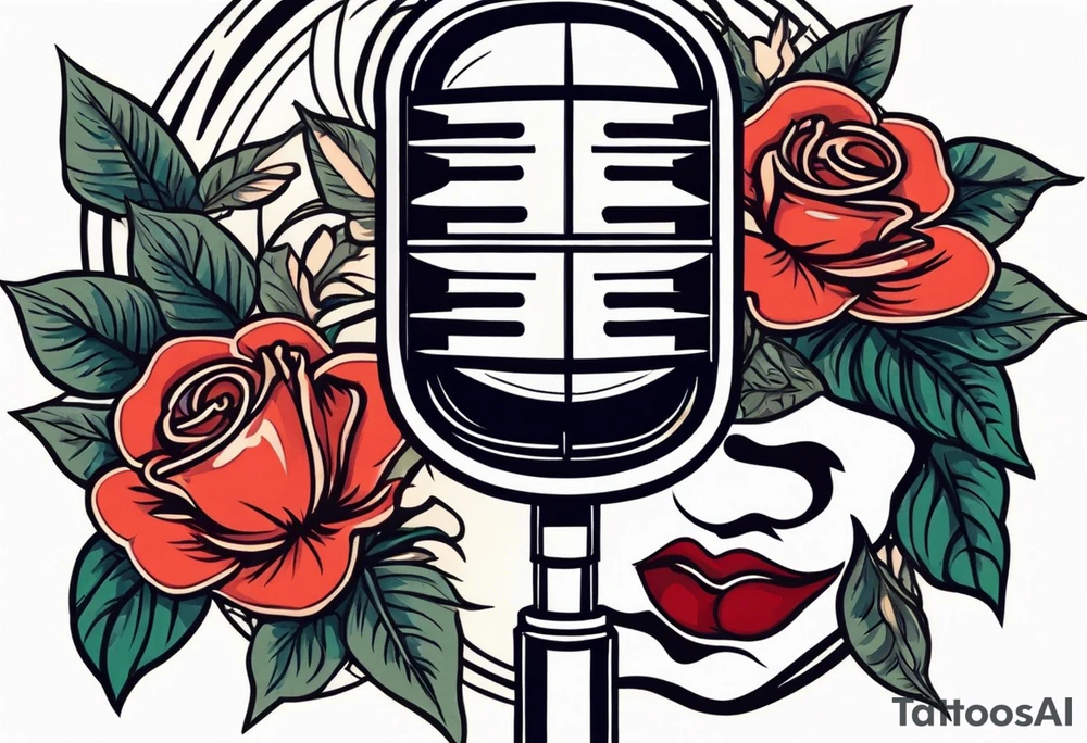 lips singing old school vintage traditional
flowers around and mouth next to microphone tattoo idea