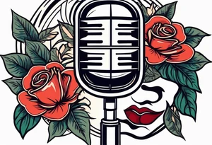 lips singing old school vintage traditional
flowers around and mouth next to microphone tattoo idea