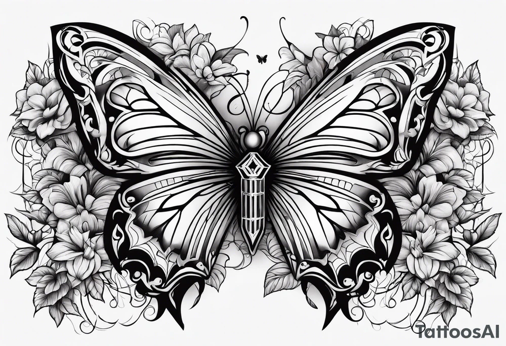 Cross with butterflies tattoo idea