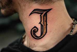 Rustic "J" etched in wood-grain texture with warm brown and amber tones. tattoo idea
