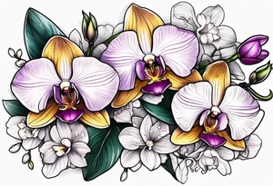 Orchid and wildflowers tattoo idea