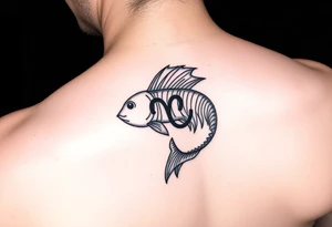 unique zodiac sign merging with the word “Pisces” tattoo idea