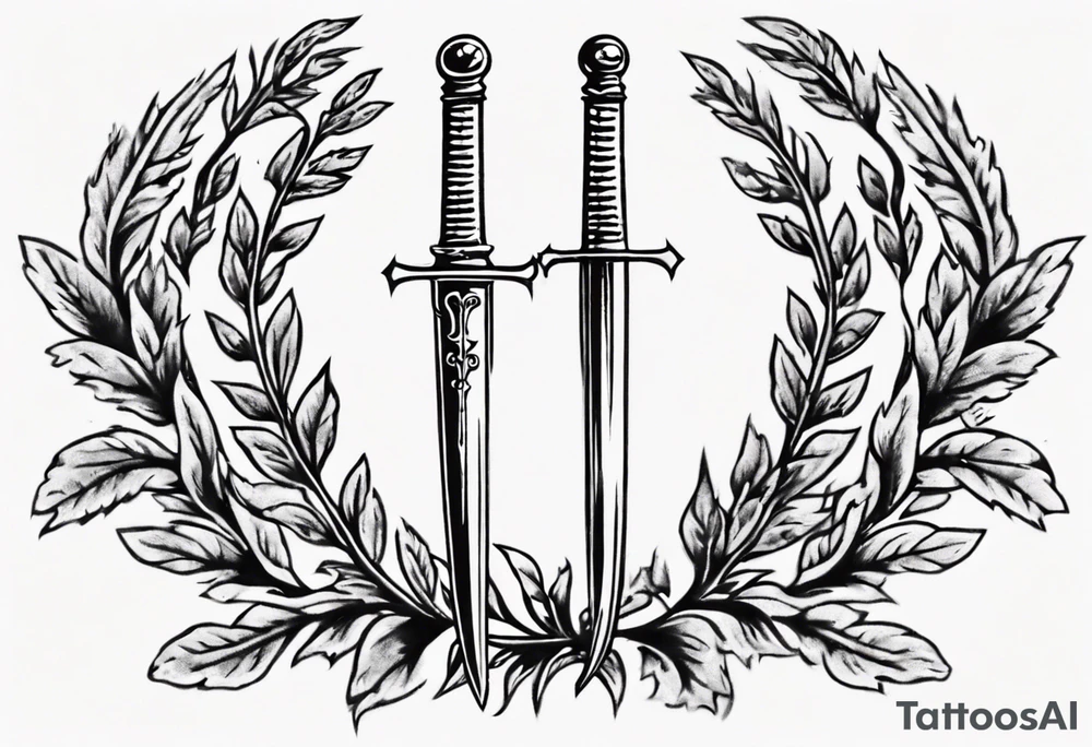 number 13 centered in a laurel leaf wreath and a sword going through the center of the wreath tattoo idea