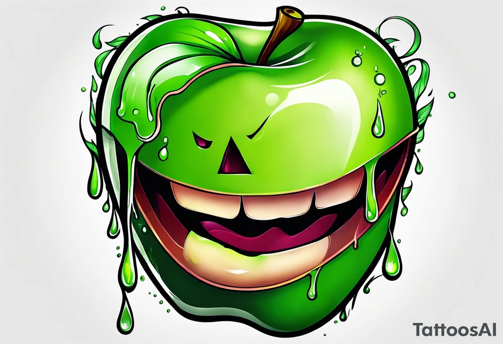 Dripping green apple tattoo idea