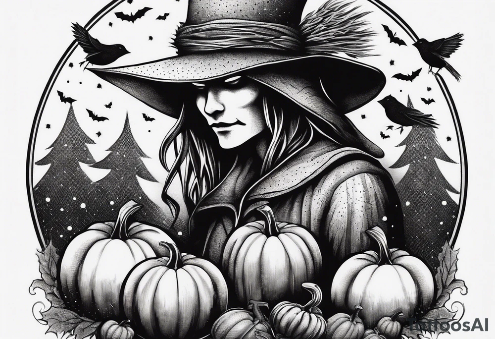 Scarecrow with pumpkins tattoo idea