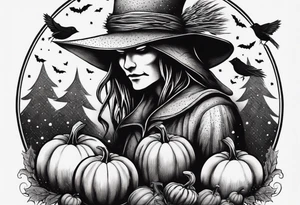 Scarecrow with pumpkins tattoo idea