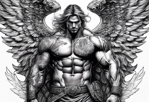 Micheal arc angel huntched over killing demons super muscular tattoo idea