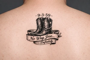 Can you do a minimalist neo, traditional Cow girl boots her birthday 9-3-59 and a banner that says no way Jose …. definitely no spurs this isn’t realistic. I want it very minimalist. tattoo idea